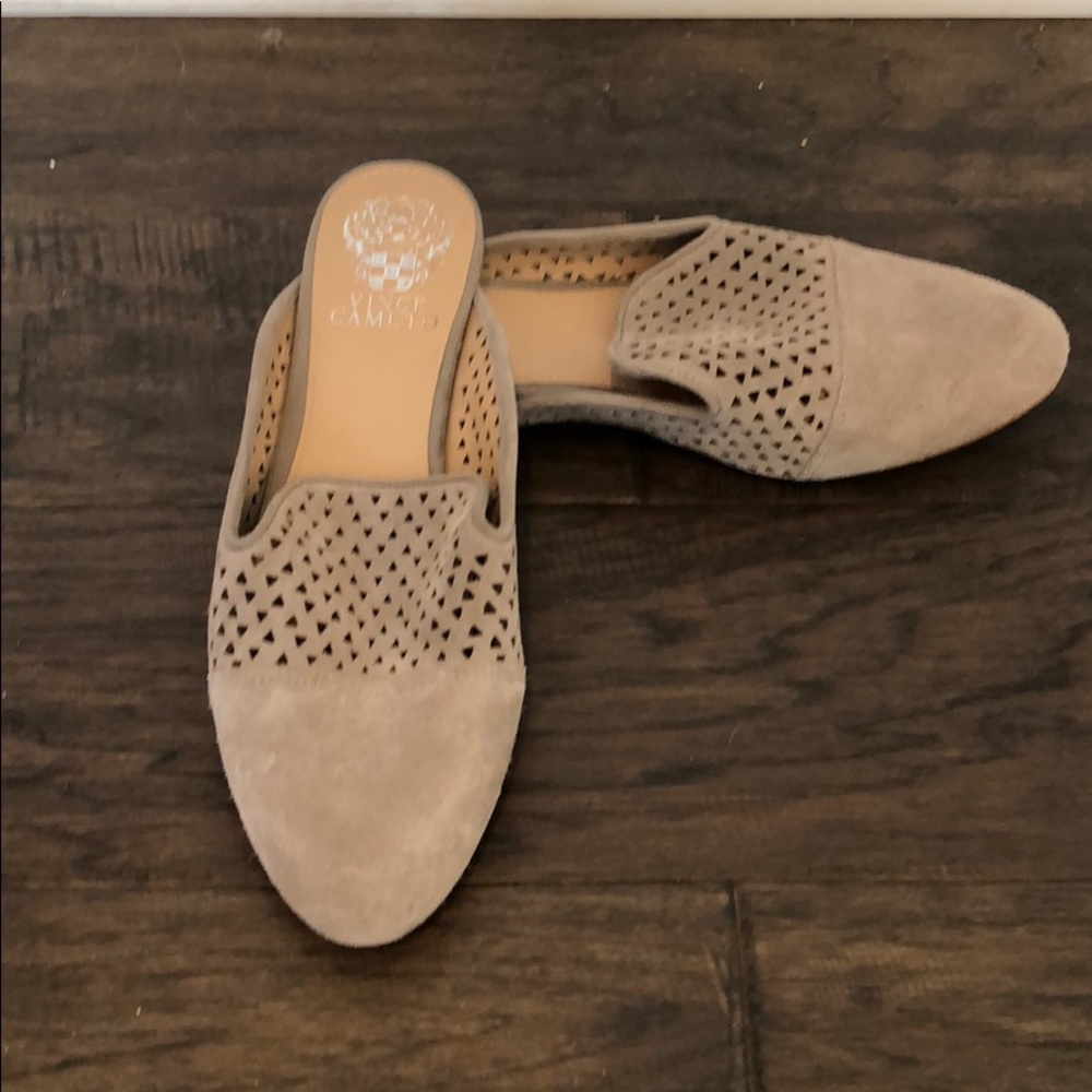 Vince Camuto Taupe Suede Perforated Mule Clogs